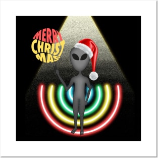 Alien in Santa Cap on Christmas | UFO Sighting | Merry Christmas Posters and Art